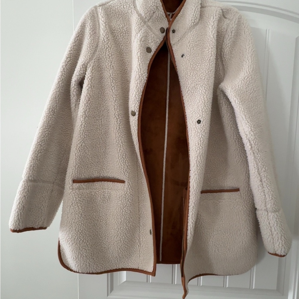 Women's Cream and Brown Sherpa barn Jacket